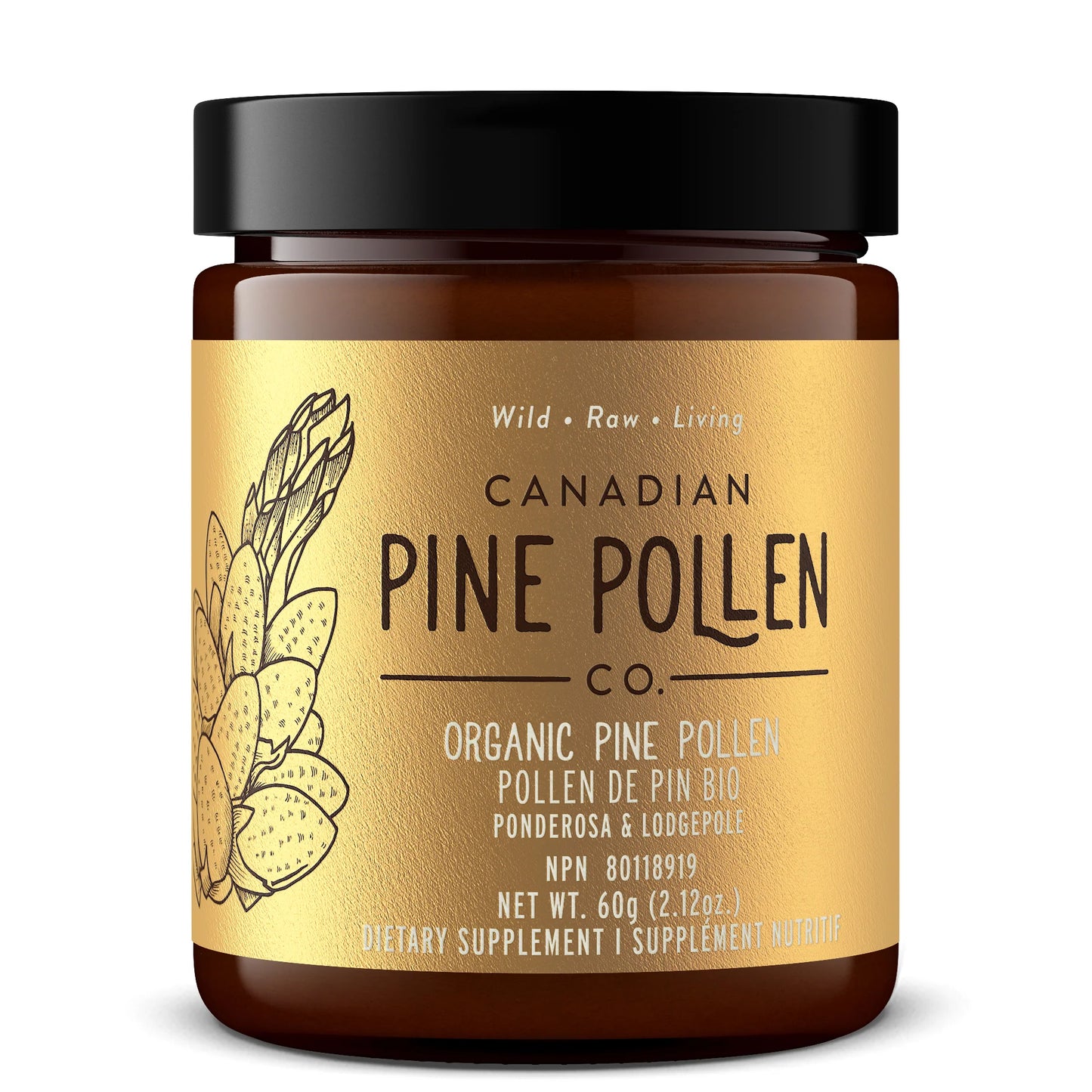 Certified Organic Pine Pollen Powder - Wildcrafted 60g (2.12 oz)