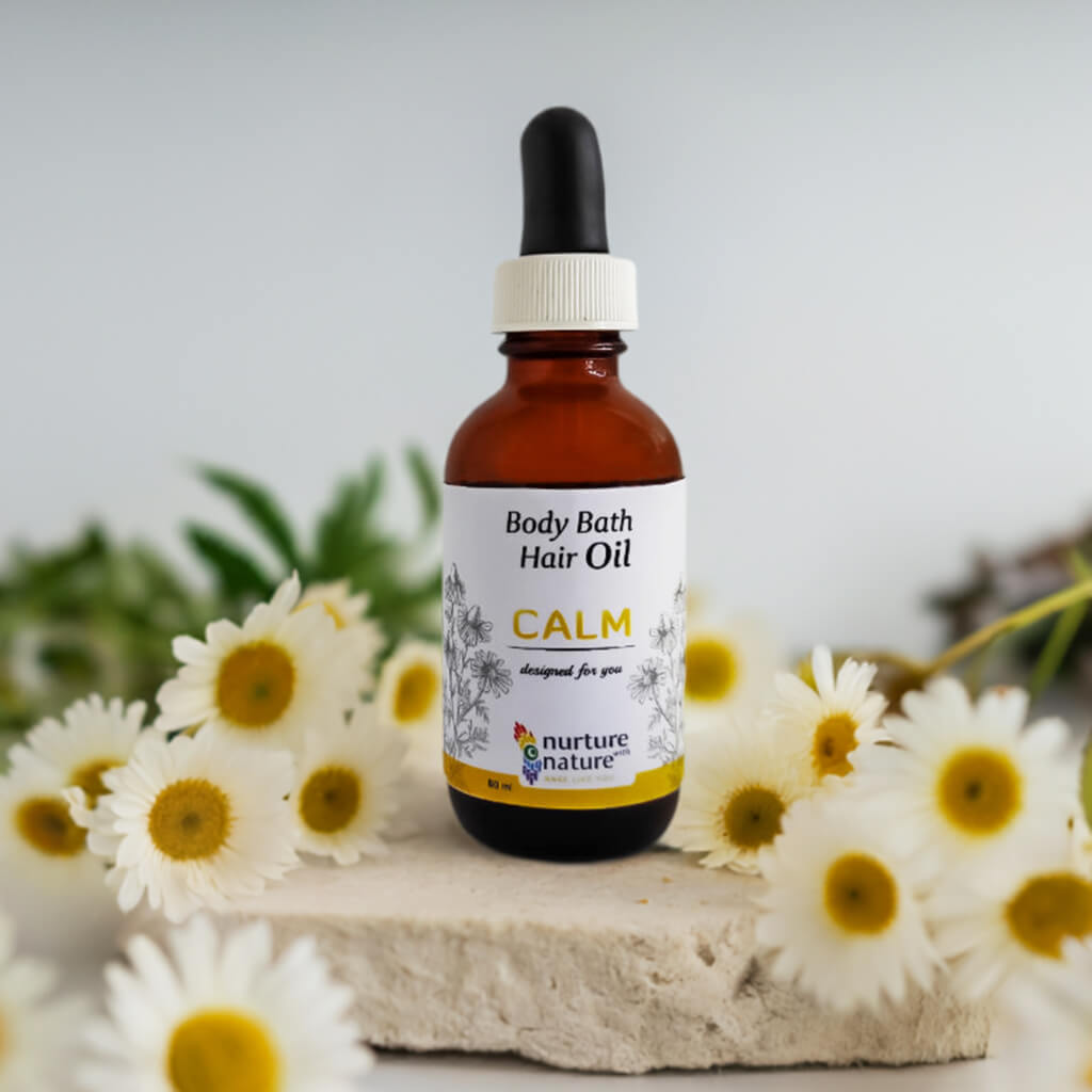 Calming Body & Bath Oil is 3 in 1 a multi-purpose oil enriched with roman chamomile essential oil