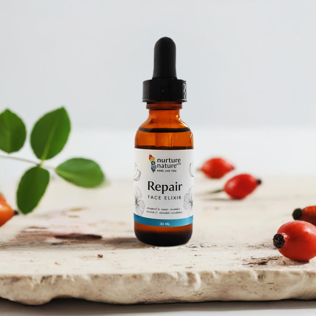 A sleek bottle of Rejuvenating Repair Face Serum Oil, featuring a luxurious formula designed to nourish and repair the skin, leaving it radiant and rejuvenated
