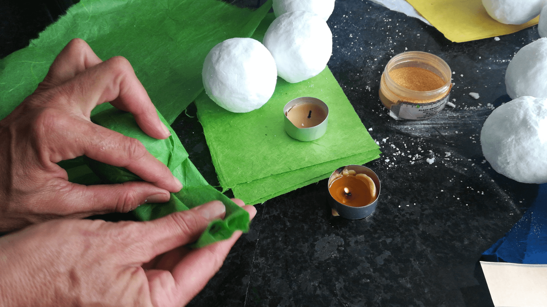 handmade natural bath fizzies, packaged in natural handmade lokta paper