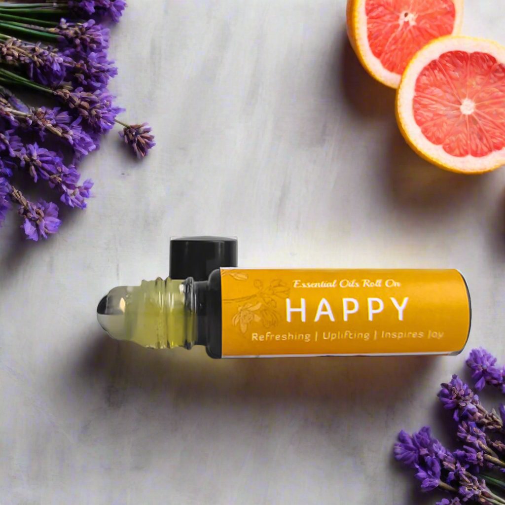 Uplifting, refreshing essential oil roll on happy
