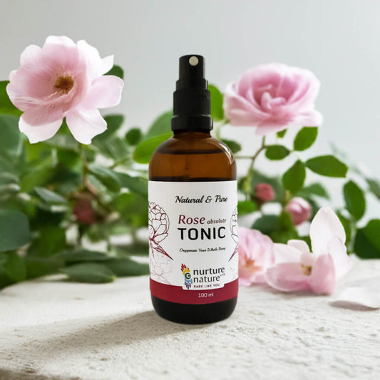 A refreshing bottle of Face Tonic Mist with Rose, designed to hydrate and revitalize the skin, leaving it feeling refreshed and delicately fragranced with the essence of roses.
