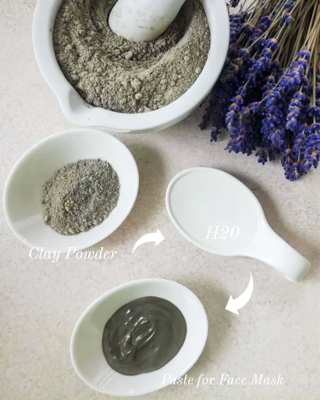 Blue clay powder and water combination, paste for face