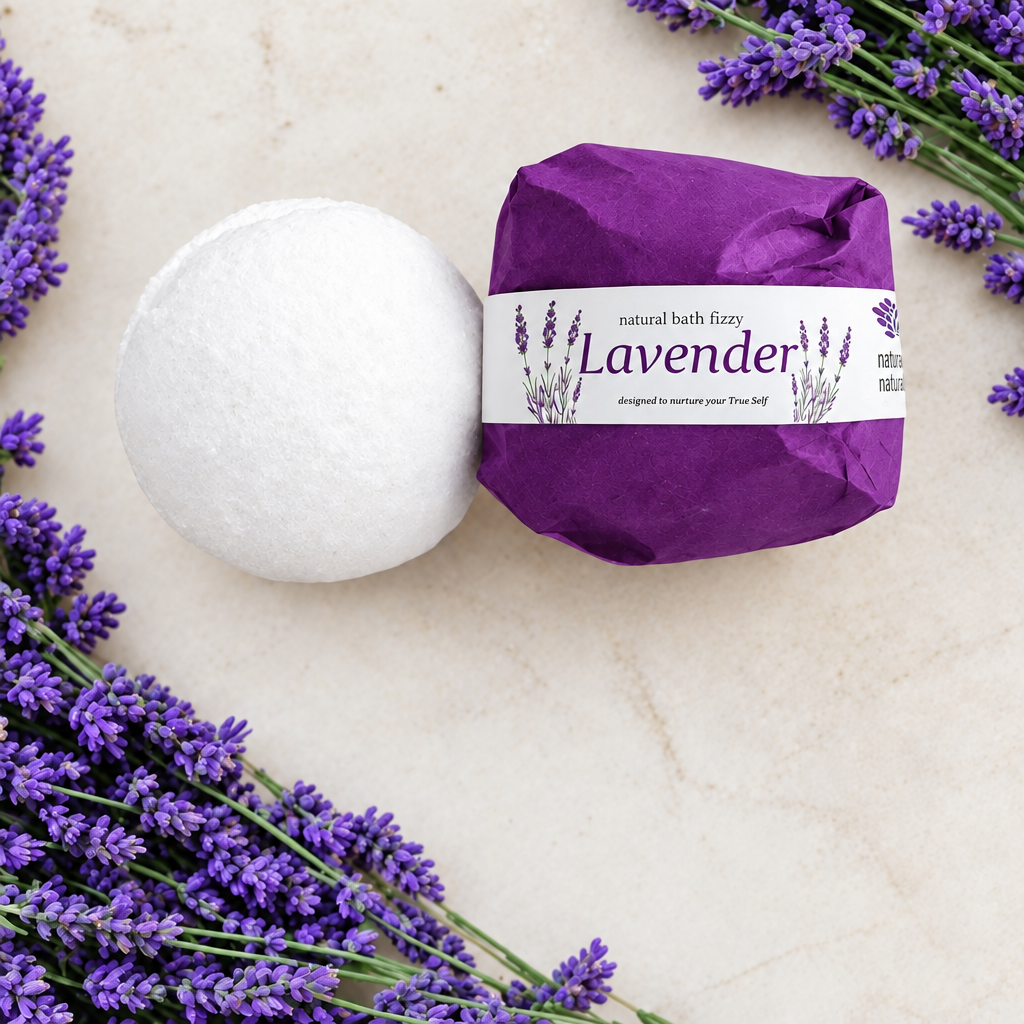 Lavender bath fizzy, natural bath fizzy label