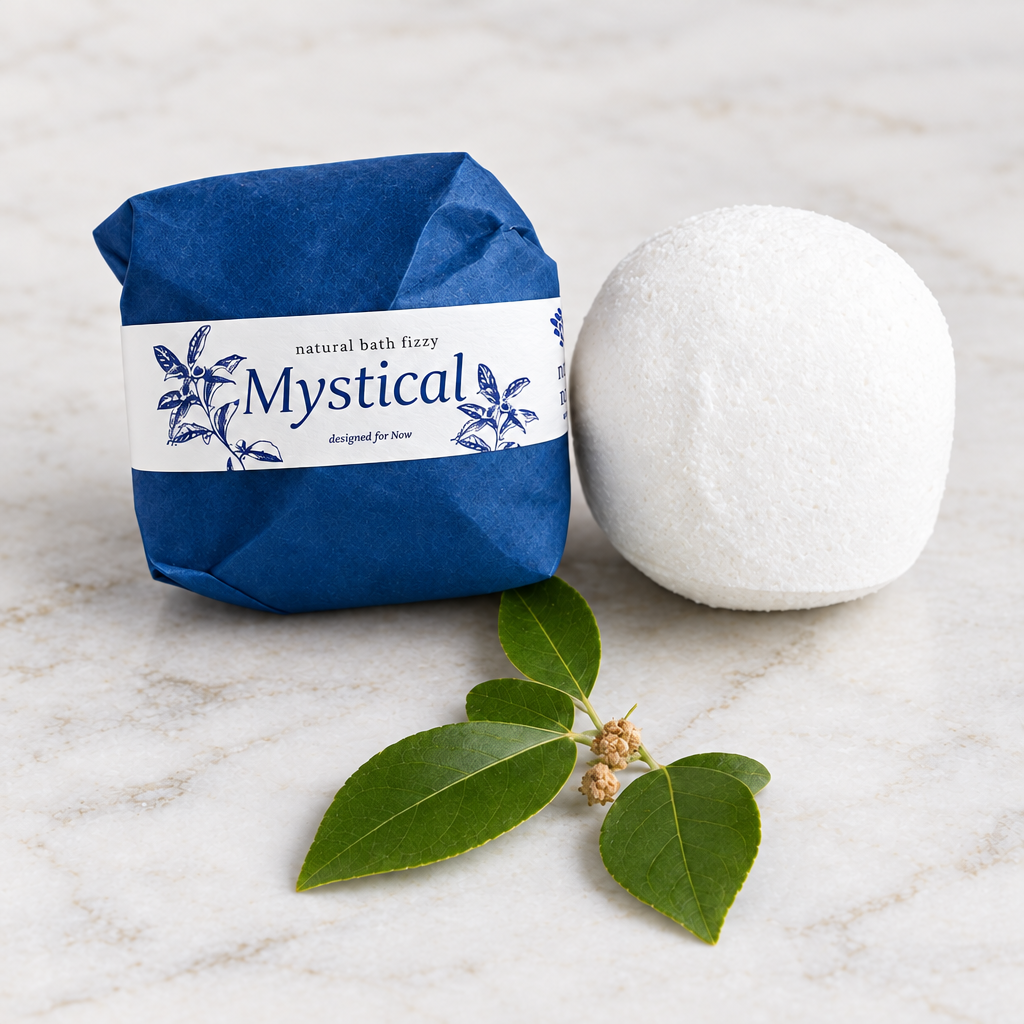 Mystical bath fizzy, natural bath fizzy label
