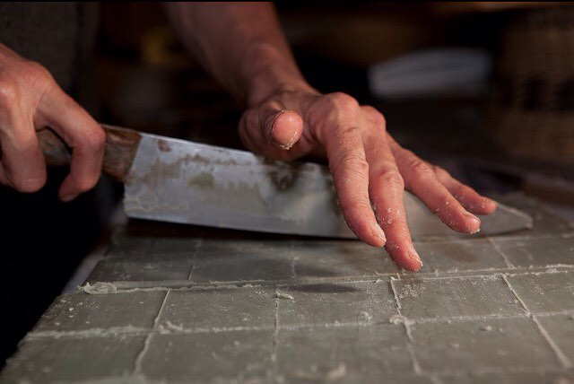 Handmade soap cutting process